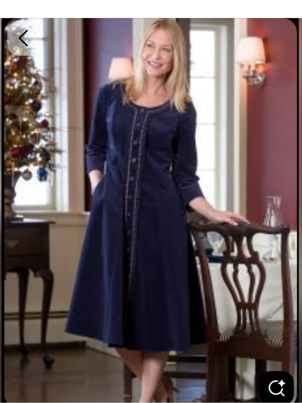 Lanz of Salzburg Corduroy Prairie Button Down Dress navy blue ruffles 1X